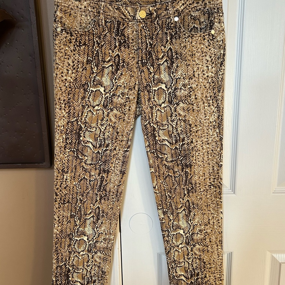 Tory Burch Tan and Black Snake Print Pants